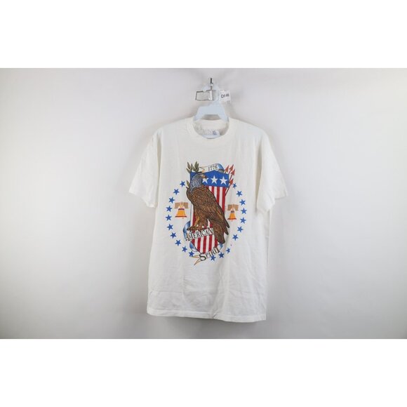 Vintage 90s Mens Large 1776 American Spirit Eagle July Fourth T-Shirt White USA - Picture 1 of 16